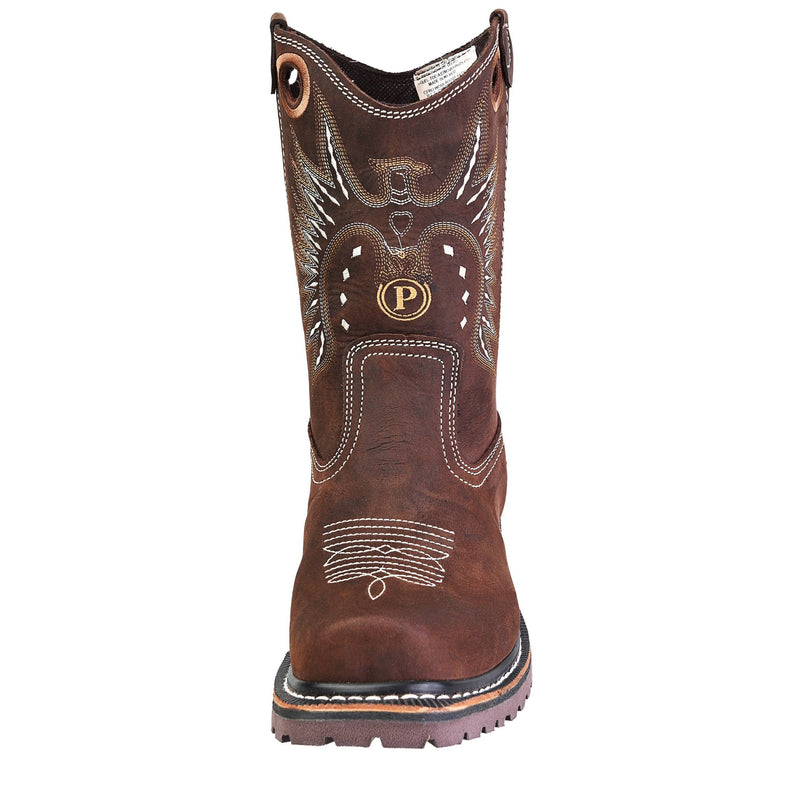 Men's Work Boots - Square Toe - Brown Work Boots - Pradera - Pull On Work Boots - Chocolate Wellington Work Boots