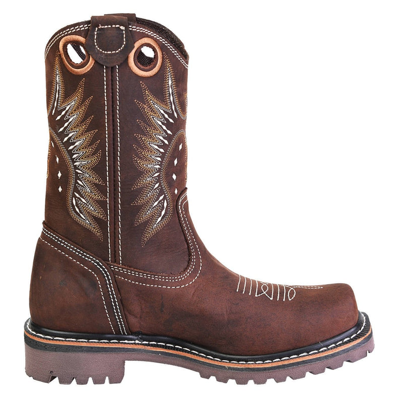Men's Work Boots - Square Toe - Brown Work Boots - Pradera - Pull On Work Boots - Chocolate Wellington Work Boots