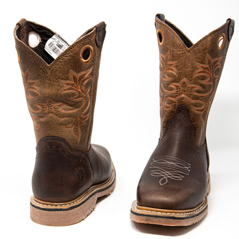 Men's Work Boots - Steel Toe - Brown Work Boots - Pradera - Pull On Work Boots - Brown Wellington Work Boots