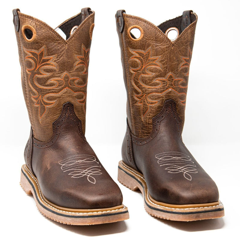 Men's Work Boots - Steel Toe - Brown Work Boots - Pradera - Pull On Work Boots - Brown Wellington Work Boots