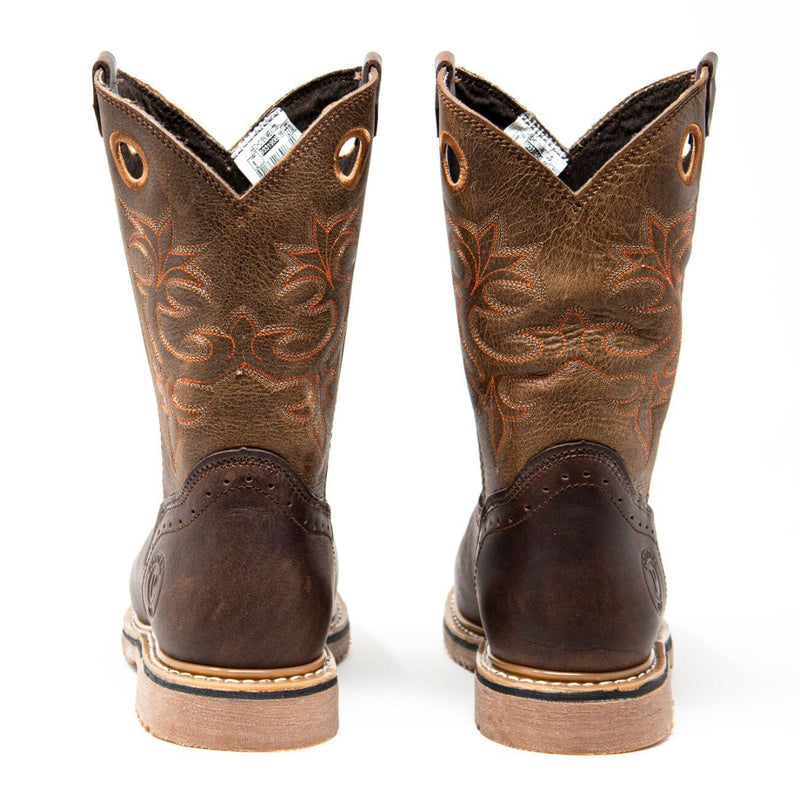 Men's Work Boots - Steel Toe - Brown Work Boots - Pradera - Pull On Work Boots - Brown Wellington Work Boots
