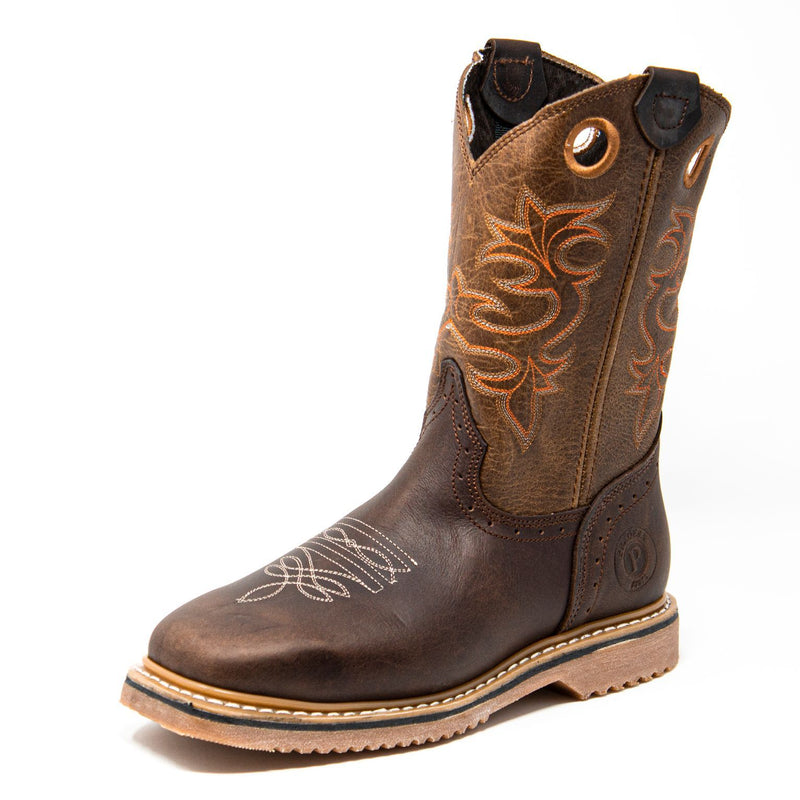 Men's Work Boots - Square Toe - Brown Work Boots - Pradera - Pull On Work Boots - Brown Wellington Work Boots
