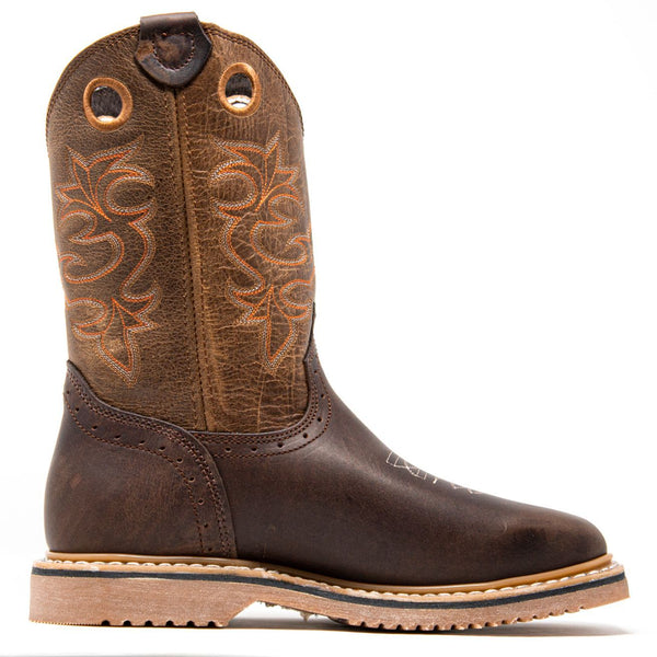Men's Work Boots - Square Toe - Brown Work Boots - Pradera - Pull On Work Boots - Brown Wellington Work Boots