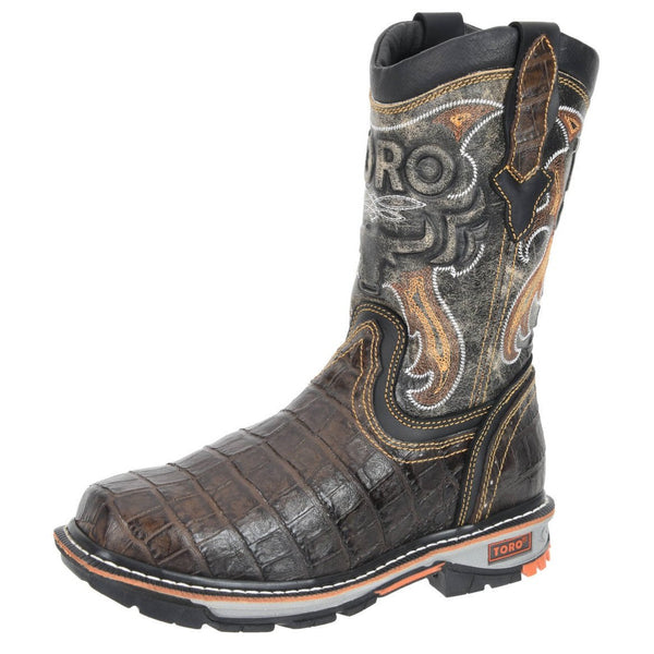 Men's Work Boots - 3-Layer Sole & Composite Toe - Brown Work Boots - Toro Bravo - Pull On Work Boots - Brown Wellington Work Boots