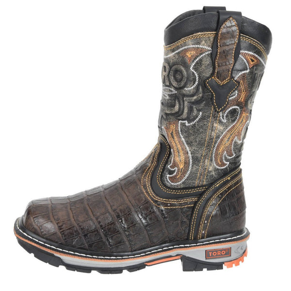 Men's Work Boots - 3-Layer Sole & Composite Toe - Brown Work Boots - Toro Bravo - Pull On Work Boots - Brown Wellington Work Boots