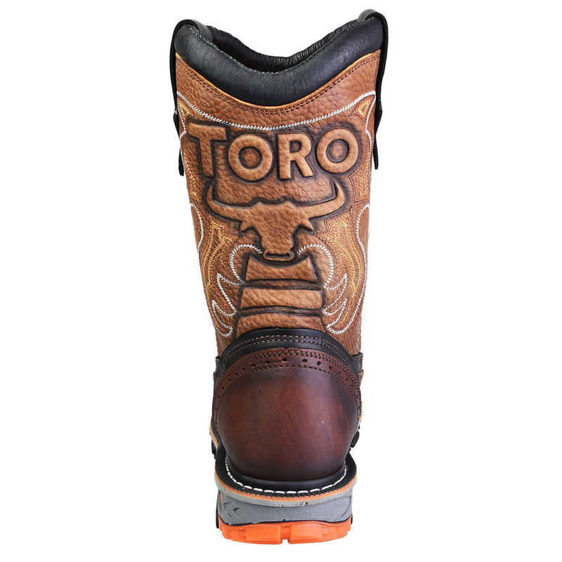 Men's Work Boots - Steel Toe & 3-Layer Sole - Brown Work Boots - Toro Bravo - Pull On Work Boots - Brown Wellington Work Boots