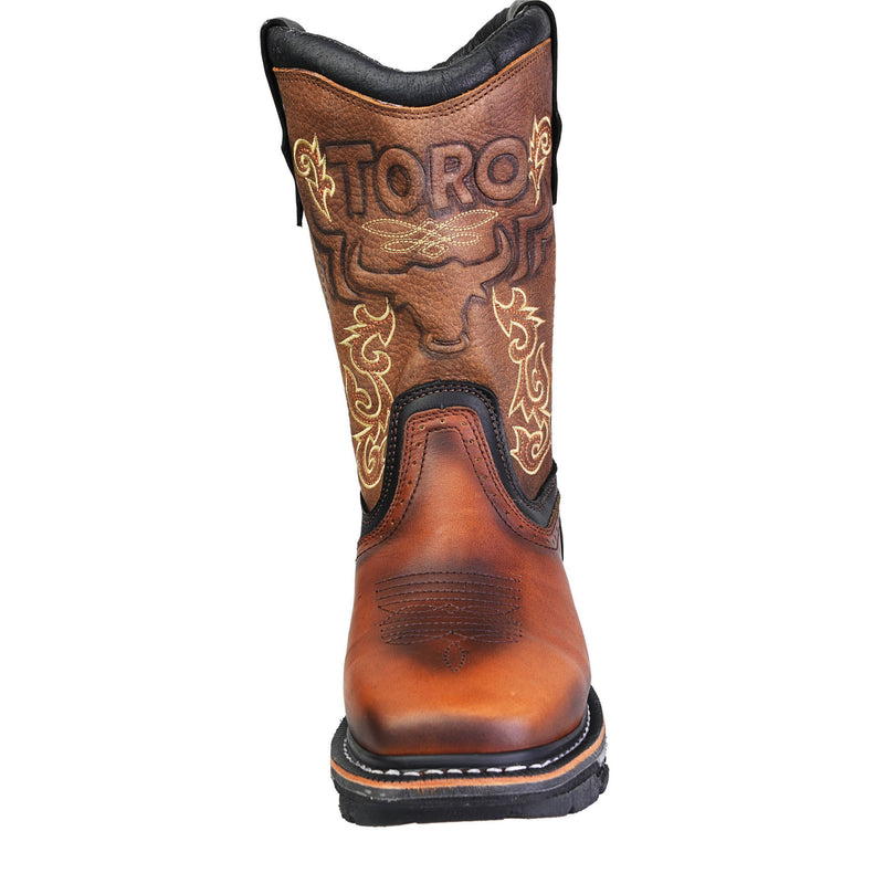 Men's Work Boots - Steel Toe & 3-Layer Sole - Tan Work Boots - Toro Bravo - Pull On Work Boots - Tan Wellington Work Boots