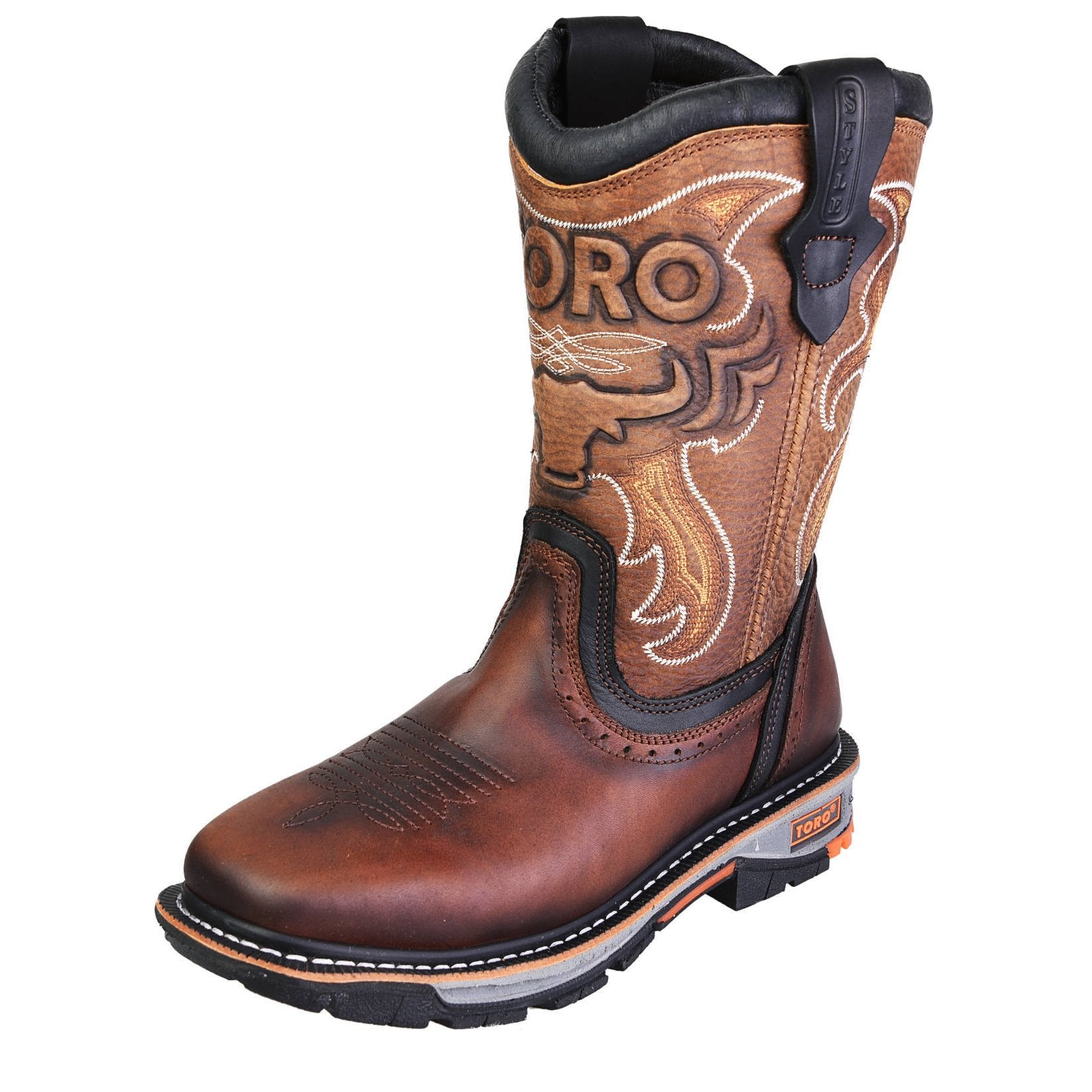 Men's Work Boots - 3-Layer Sole & Soft Toe - Brown Work Boots - Toro Bravo - Pull On Work Boots - Brown Wellington Work Boots