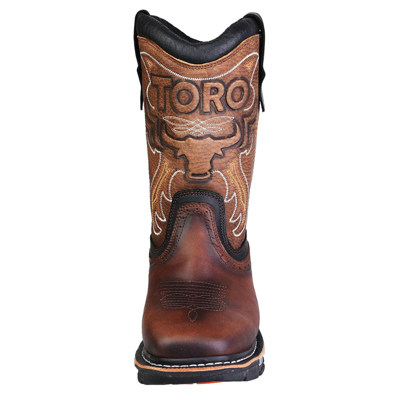 Men's Work Boots - 3-Layer Sole & Soft Toe - Brown Work Boots - Toro Bravo - Pull On Work Boots - Brown Wellington Work Boots