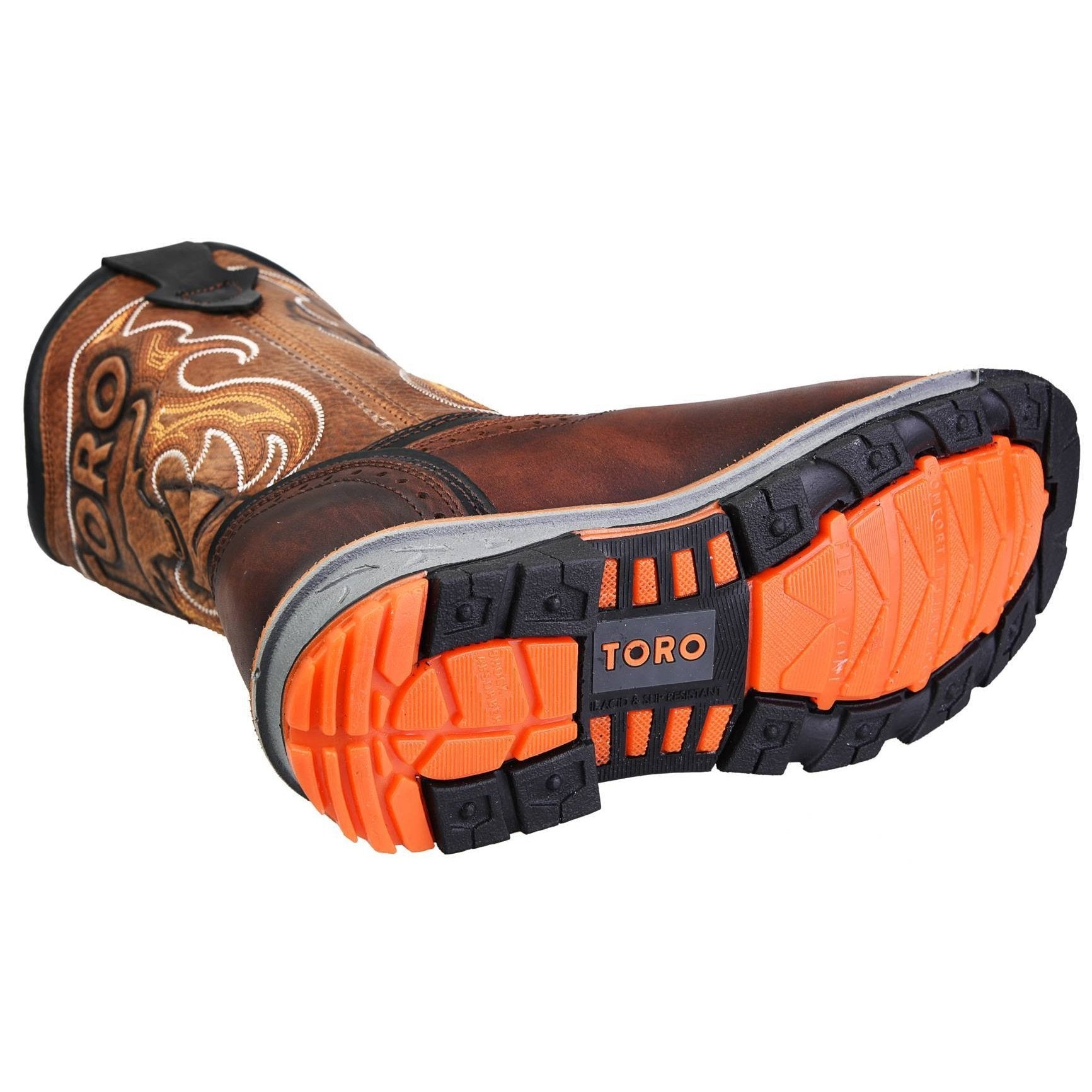 Men's Work Boots - 3-Layer Sole & Soft Toe - Brown Work Boots - Toro Bravo - Pull On Work Boots - Brown Wellington Work Boots