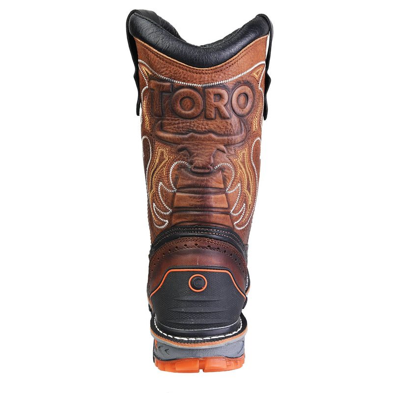 Men's Work Boots - Steel Toe & Rubber Shield - Brown Work Boots - Toro Bravo - Pull On Work Boots - Brown Wellington Work Boots